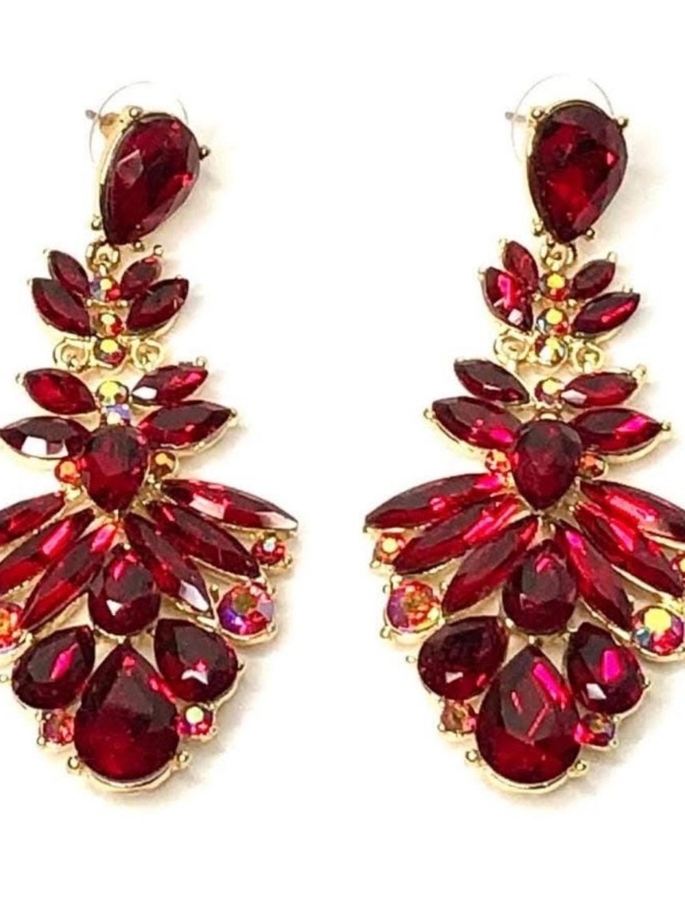 Gold-Tone Red Crystal Statement Drop Earrings